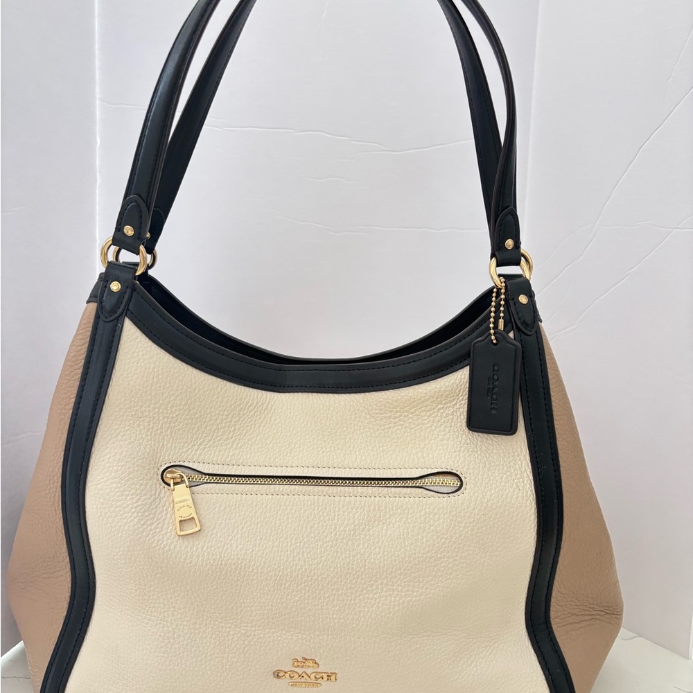 Coach Black and Cream Hobo Bag with Gold Hardware